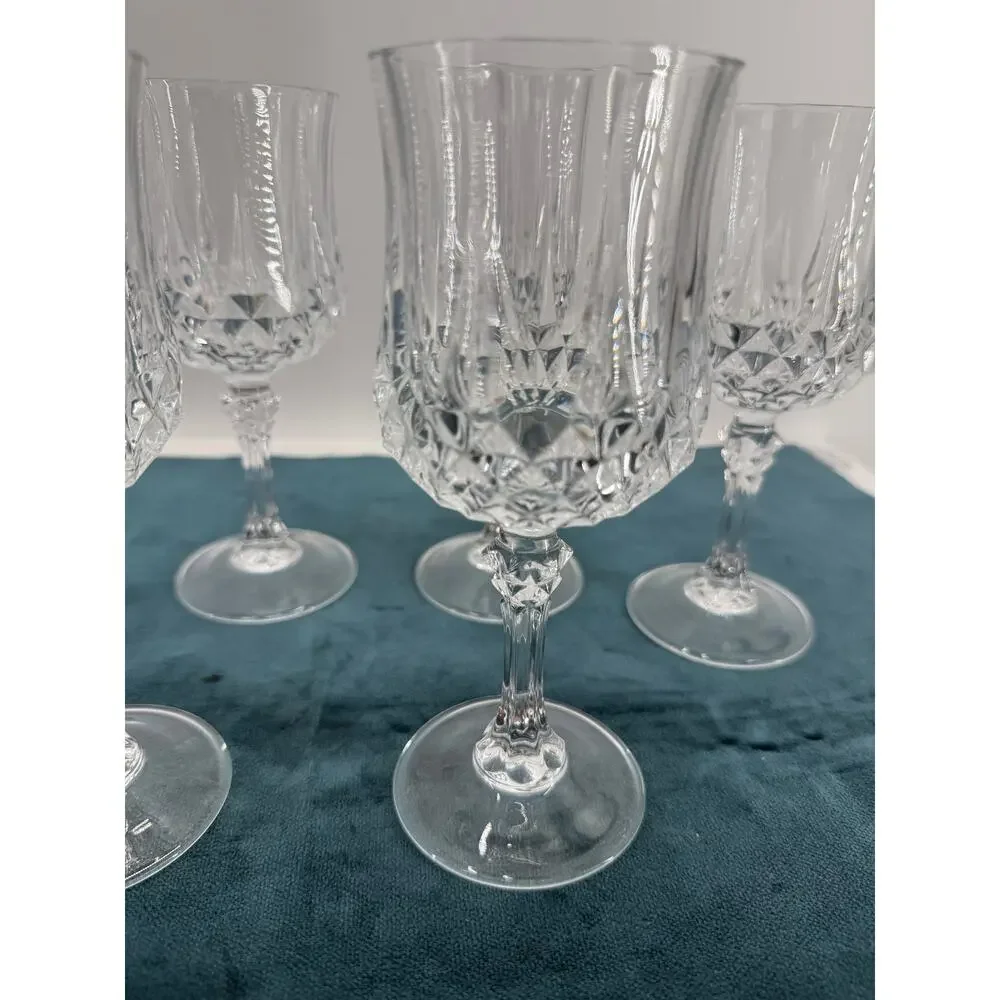 Crystal Cut Glass Wine Goblets Set of 6 Clear Stemmed Glasses Diamond 7 Inch